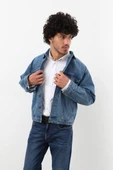 Erkek Düğmeli Regular Fit Jean Ceket Mavi - 4