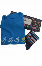 Dode Flora Erkek Modal Likralı Koşan Adam Özel Hediye Kutulu Tişört Çorap Kombinasyonu - 2