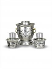 Bakır Rakı Şişelik Ehli Keyf Takımı Kalın Kalay Kaplama Keski İşlemeli - 1