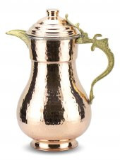 Morya Bakır Sürahi Kapaklı Dövme Kırmızı - 1