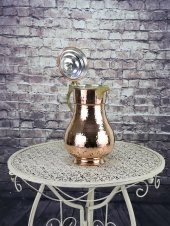 Morya Bakır Sürahi Kapaklı Dövme Kırmızı - 2