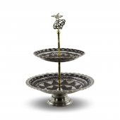 Morya Bakır Çerezlik İşlemeli İki Katlı - 1