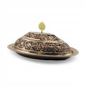Morya Bakır Delikli Bakır Oval Servis Tabağı 48 cm - 1