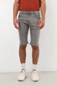 Erkek Likralı Jean Şort Gri - 5