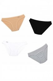 Tutku Kadın 4 lü Elastan Düz Pamuklu Slip (Ten-Siyah-Beyaz-Gri) - Standart - 1