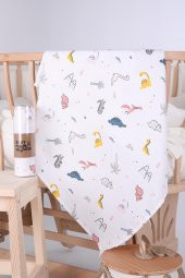 Babyhola Müslin Örtü 80x80cm Dinozor Desen Organik Hediyelik Emzirme Alt Açma Yenidoğan Puset Örtüsü - 1