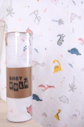 Babyhola Müslin Örtü 80x80cm Dinozor Desen Organik Hediyelik Emzirme Alt Açma Yenidoğan Puset Örtüsü - 2