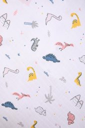 Babyhola Müslin Örtü 80x80cm Dinozor Desen Organik Hediyelik Emzirme Alt Açma Yenidoğan Puset Örtüsü - 3