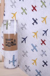 Babyhola Müslin Örtü 80x80cm Uçak Desen Organik Hediyelik Emzirme Alt Açma Yenidoğan Puset Örtüsü - 2