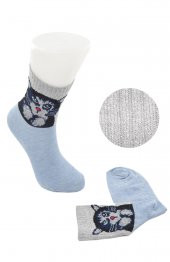 Flora Bayan Simli Kedi Desenli Soket Çorap thumbnail 1