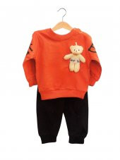 Unisex Bebek Nar Çiçeği Renk Oyuncak Ayılı Mevsimlik Sweatshirt ve Eşofman Alt Üst Takım - 1