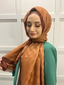 Piramit Dama Desenli Monogram Şal 00876  ÇİKOLATA thumbnail 2