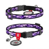 Waudog Collar QR Pasaportlu Kedi ve Ufak Irk Köpek Boyun Tasması 20-30 CM, 10 MM, L, Purple Camo - 1