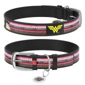 Waudog Collar QR Pasaportlu Deri Köpek Boyun Tasması, Siyah, Wonder Woman Desenli, W 12 mm, L 18-24 cm - 1