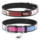 Waudog Collar QR Pasaportlu Deri Köpek Boyun Tasması, Siyah , Harley Quinn Desenli, W 15 mm, L 26-35 cm - 1