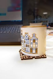Desen Kesimli Ahşap Bardak Altlığı 6lı Takım , Kahve Bardak Altlığı, Coffe Time -0124 - 1
