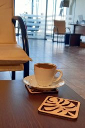 Desen Kesimli Ahşap Bardak Altlığı 6lı Takım , Kahve Bardak Altlığı, Coffe Time -0126 - 1