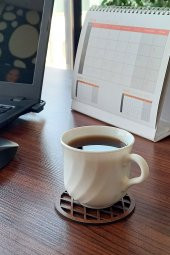 Desen Kesimli Ahşap Bardak Altlığı 6lı Takım , Kahve Bardak Altlığı, Coffe Time -0133 - 1
