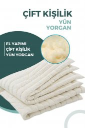 El Dikimi Çift Kişilik Merinos Kuzu Yününden Yün Yorgan 195x215 cm - 1