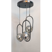 SİYAH METAL FÜME GLOB CAMLI SARKIT AVİZE 3'LÜ - 1