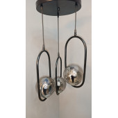 SİYAH METAL FÜME GLOB CAMLI SARKIT AVİZE 3'LÜ - 2