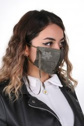 Gümüş İyonlu Boyundan Askılı Yıkanabilir Taşlı Maske K-5 - 6