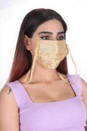 Gümüş İyonlu Boyundan Askılı Yıkanabilir Taşlı Maske K-2 - 1