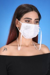 Gümüş İyonlu Boyundan Askılı Yıkanabilir Taşlı Maske K-2 - 2