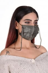 Gümüş İyonlu Boyundan Askılı Yıkanabilir Taşlı Maske K-2 - 5