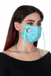 Gümüş İyonlu Boyundan Askılı Yıkanabilir Baskılı Maske A-1K - Bayraklı - 7