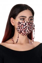 Gümüş İyonlu Boyundan Asklı Yıkanabilir Leopar Deseneli Maske - 5