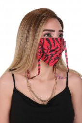 Gümüş İyonlu Boyundan Askılı Yıkanabilir Zebra Desenli Maske - 1
