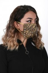 Gümüş İyonlu Boyundan Askılı Yıkanabilir Zebra Desenli Maske - 2