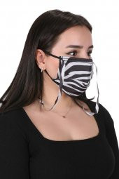 Gümüş İyonlu Boyundan Askılı Yıkanabilir Zebra Desenli Maske - 3