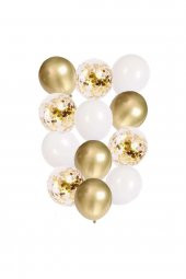 Gold Metalik , Şefaf Gold Konfetili Balon Seti 20 Adet - 1