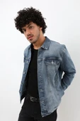 Erkek Likralı Jean Ceket Mavi - 3