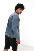 Erkek Likralı Jean Ceket Mavi - 7
