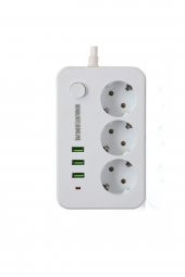 Akım Korumalı 3 Port Usb Çoklu Grup Priz 2 Metre Kablo 2.1 A - 2