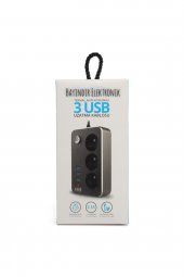 Akım Korumalı 3 Port Usb Çoklu Grup Priz 2 Metre Kablo 2.1 A - 3