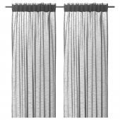 Tül Perde-2 Kanat, MeridyenDukkan Koyu Gri Renk 145x300 cm Çizgili Model - 1