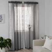 Tül Perde-2 Kanat, MeridyenDukkan Koyu Gri Renk 145x300 cm Çizgili Model - 2