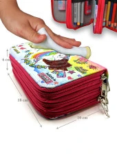 Cool Gözlüklü Unicorn Kawai Organizer Kalem Kutusu Kalemkutu Üç Bölmeli Kalemlik -Pembe thumbnail 3