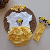 MARS BABY Kız Bebek Sarı Fırfırşort Etek Bandana Minnie Mouse Figürlü Çorap Set - 1