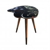 Kask Tasarım Baskılı Dekoratif Modern Ahşap Yan Sehpa 45x50 cm - 1