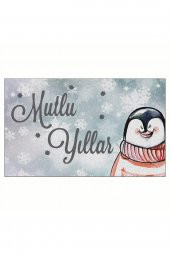 Yılbaşı Mutlu Yıllar Penguen Tasarım Kapı Önü ve Ev İçi Paspas 45x75 cm - 1
