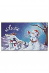 Yılbaşı Welcome Kardan Adam Ailesi Tasarım Kapı Önü ve Ev İçi Paspas 45x75 cm - 1