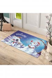 Yılbaşı Welcome Kardan Adam Ailesi Tasarım Kapı Önü ve Ev İçi Paspas 45x75 cm - 2