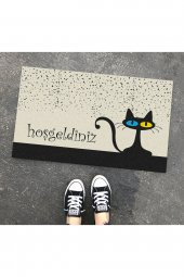 Sevimli Karşılama Kedi Tasarım Kapı Önü ve Ev İçi Paspas 45x75 cm - 1