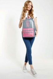 Kaukko Sparkle Duble Gri Okul Sırt Çantası - Simli Kumaş thumbnail 4