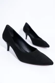 Kadın Siyah Süet Kısa Topuklu Stiletto Ayakkabı - Candy - 4